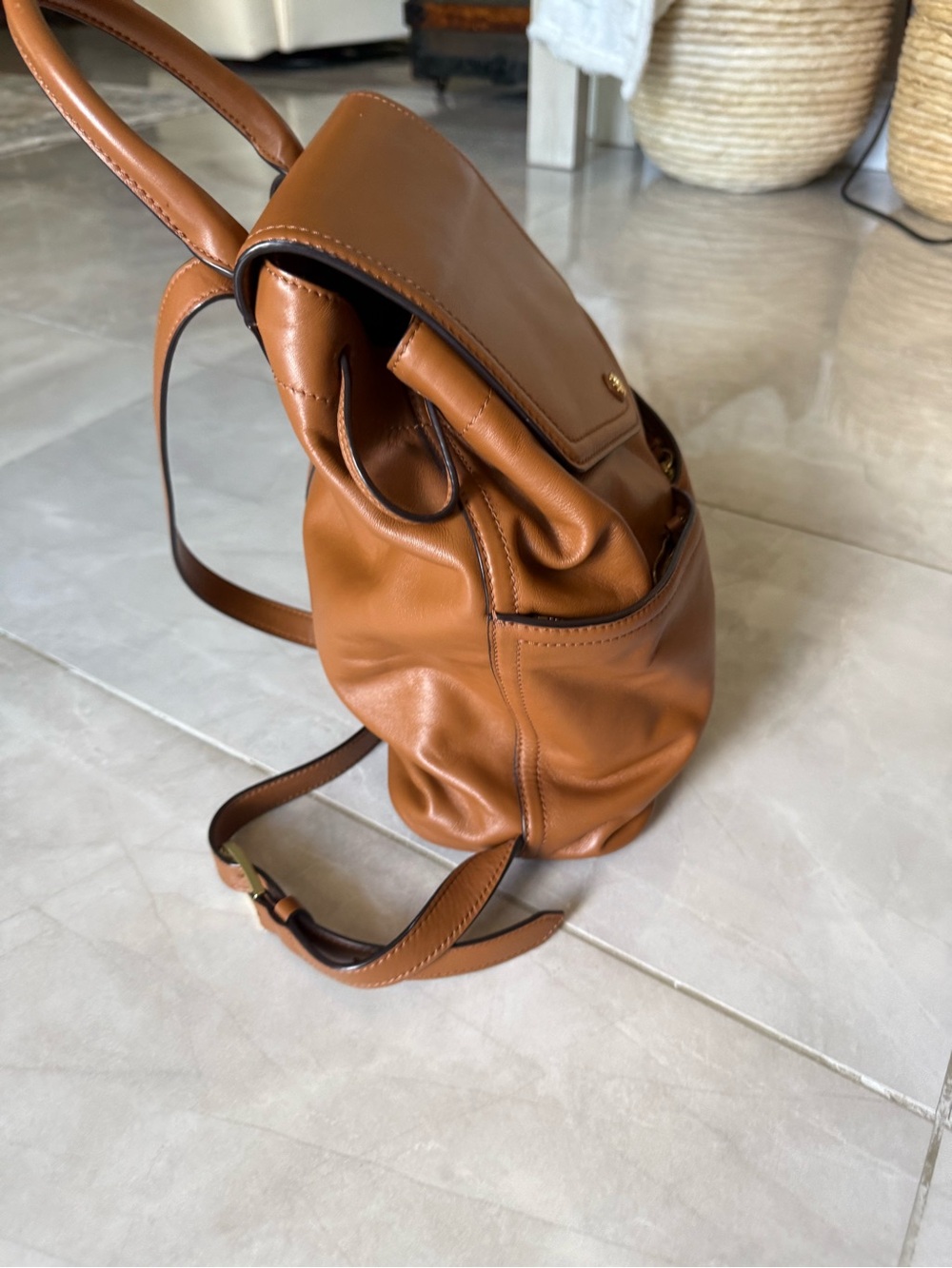 Tory Burch Pebbled Leather Backpack – Brown w/Gold Hardware Convertible - Picture 3 of 6